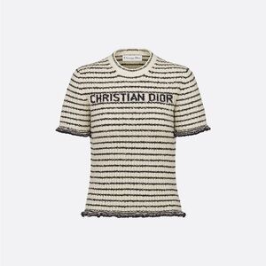 Dior Cream and Black Striped 'Christian Dior' Short Sleeve Tee